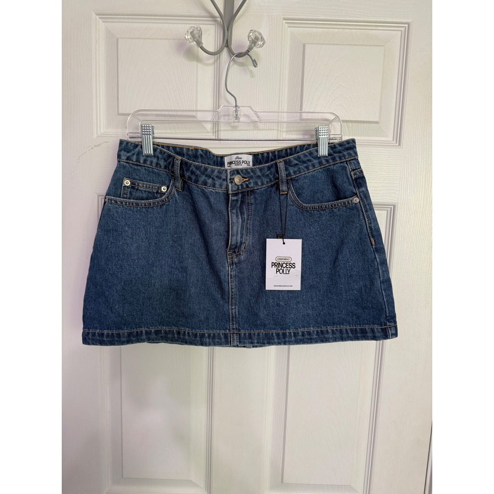 Princess Polly Nickei Denim Mini Skirt Mid Wash Blue Petite Womens Size 10 NEW